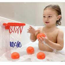 婴儿、幼儿、男孩女孩浴缸篮球架套装，包含3个无篮筐篮球，防霉，强力吸盘，趣味浴缸淋浴玩具