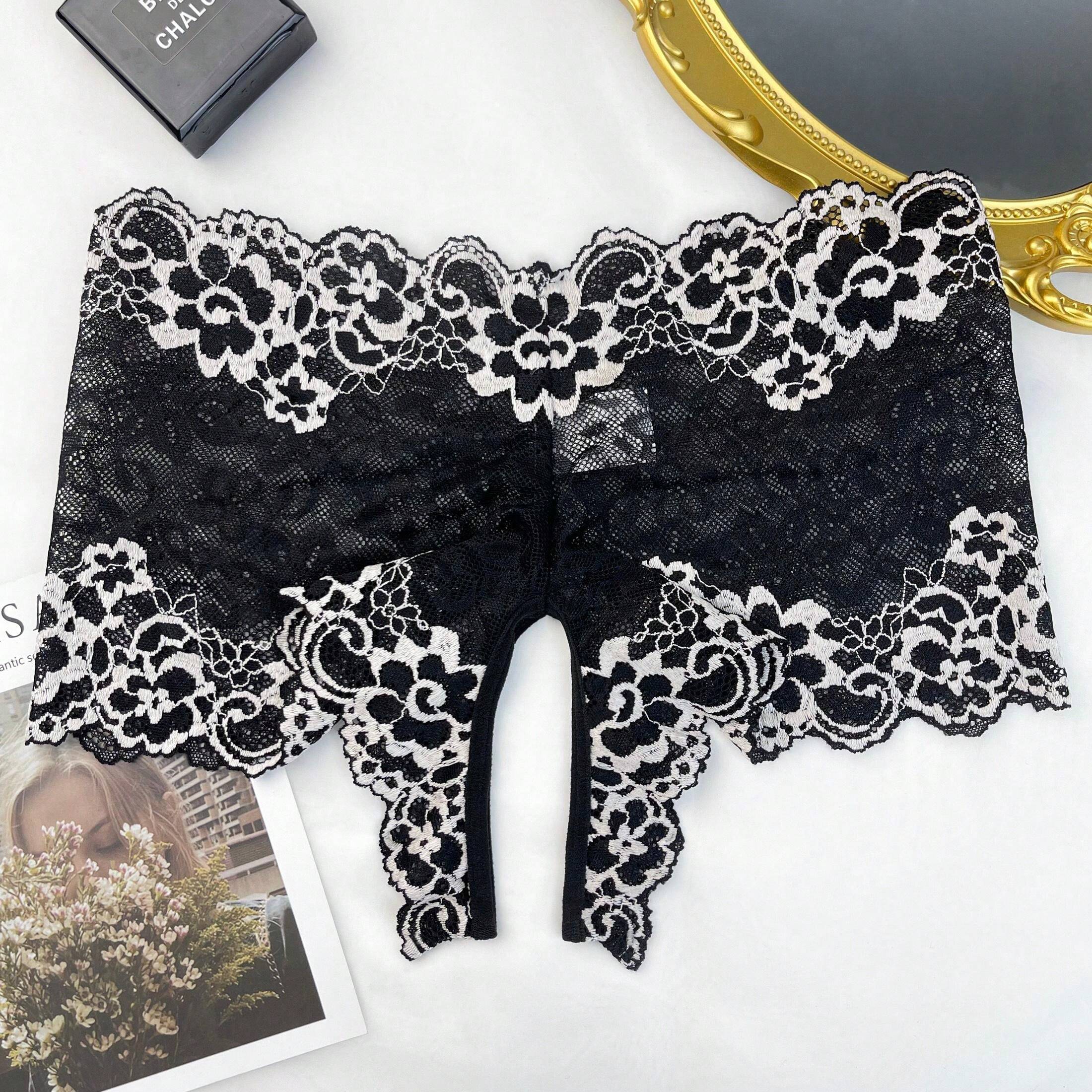 Pantimedias De Encaje Entrepierna Abierta - 50 Denier, Talle Plus, Para Fiesta O Glamour
