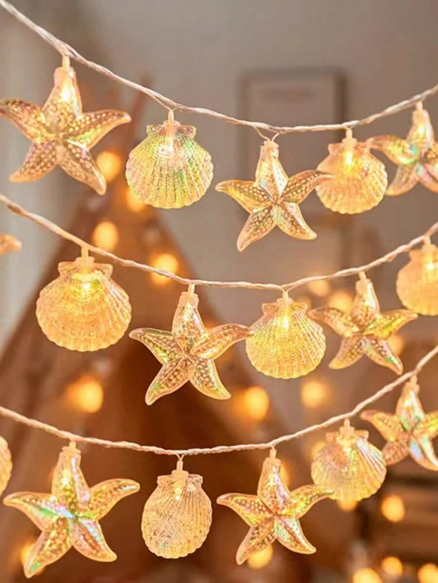 1 peça de luz de corda LED de animais marinhos estrela-do-mar e concha, série do porto, decorações festivas ao ar livre.