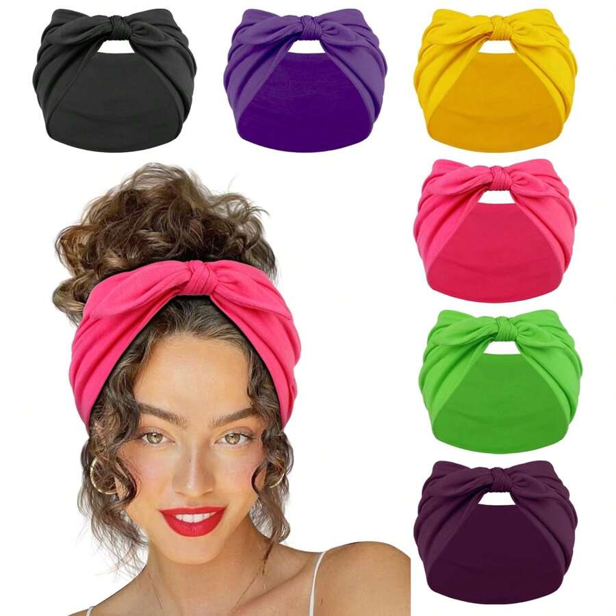 6pcs New Paisley Pattern Wide Bunny Ear Knot Headbands For Women, Yoga Hair Accessories Turban Headband Sweatband, Hairband Fall Winter Hair Band For Vacation Outfits Woman Elegant Scarf Women Bandanas Soft Headwrap Hair Bow Summer Outfits,Travel,Birthday - Multicolor - View 1