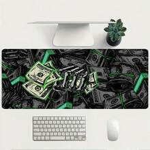 1pc Dollar Pattern Large Gaming Mouse Pad - Non-Slip Rubber Base - Stitched Edge  - Perfect For Desk, Game, Office, Home - Great Gift Idea - Multicolor - View 8