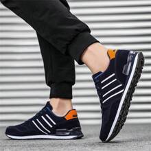 男士户外运动鞋休闲跑步鞋合成皮革透气系带平底低帮轻便休闲 Sapato 鞋春季 - 藍色 - 查看 6