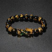 Pulsera Pi Xiu que cambia de color de 1 pieza para mujeres Bracelets Feng Shui Wealth Pi Yao Obsidian para hombres de 10 mm Dragon Mantra bead Bangle Joyería de la suerte Pixiu de 10 mm Feng Shui Beads para hombres, Pulsera de cuentas de amuleto tallada a mano de dragón Pi Yao de 19cm-7.5inch para mujeres, joyería de riqueza