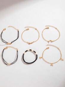 imoli 7pcs/set Rhinestone Star & Moon Decor Bracelet - Grey - View 11