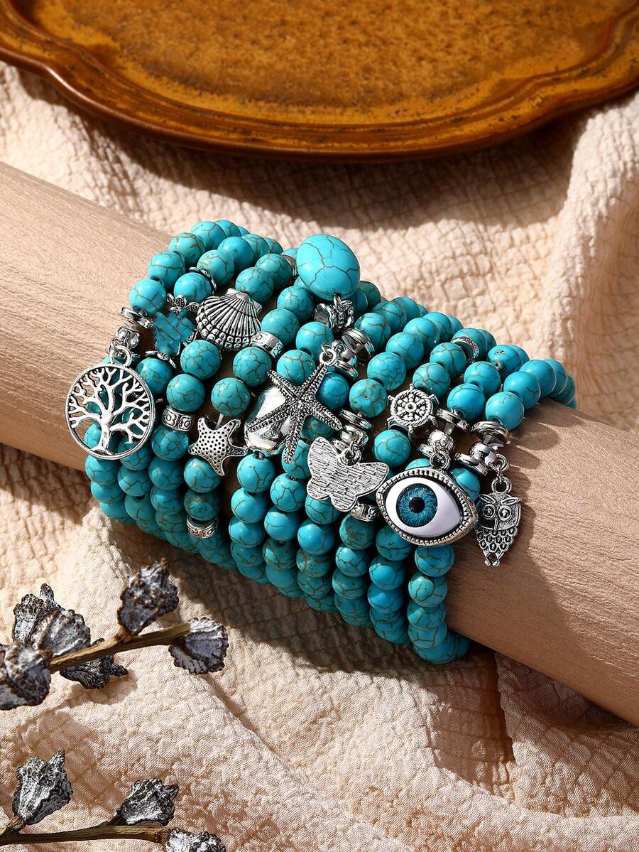 1 Máy Tính Thời Trang Hợp Kim Boho Mặt Dây Chuyền Thanh Lịch Xanh Ngọc Vòng Tay Nữ Cô Gái Đa Năng Vintage Hàng Ngày & Quà Tặng - màu ngọc lam - Xem 1