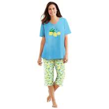 Dreams & Co. Women's Plus Size 2-Piece Capri PJ Set - PALE OCEAN LEMON - View 1
