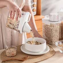 1 pieza Recipiente grande de plástico transparente con tapa - Dispensador portátil de arroz y caja de almacenamiento de alimentos para suministros de cocina, almacenamiento, organizador de cocina, artículos de cocina, decoración de habitaciones, decoración del hogar - Blanco - Ver 10