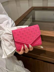 1pc PU Braided Portable Bifold Short Wallet Fashionable And Suitable Daily Use Dating And Gift Giving For Women Wallet Purse Wallet Small Wallet - Hot Pink - View 4