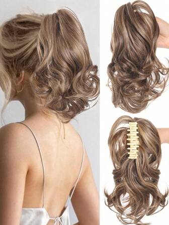 10吋合成馬尾辮短夾子馬尾辮頭髮延長補充曲線馬尾辮女士頭髮延長自然頭髮延長補充