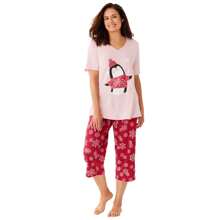 Dreams & Co. Plus Size 2-Piece Capri PJ Set - CLASSIC RED WINTER SNOW - View 1