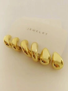 6pcs/Set Fashionable Metallic Geometric C-Shaped Hoop Earrings Jewelry Set For Women Daily Wear - Gold - View 6