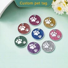 1入量身定制的迷你寵物ID標籤，紅色和銀色的狗爪圓形印花設計。標籤的背面可以定制寵物名稱，聯繫信息，住址等。這款刻字的防丟寵物ID標籤適用於小狗和貓咪。 - 紅色 - 查看 5