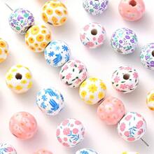 10 pièces/set Perles en bois à fleurs de marguerite de 16 mm, perles florales imprimées de style bohème rustique pour l'été, artisanat DIY, bijoux, guirlandes, création artisanale pour la Saint-Valentin