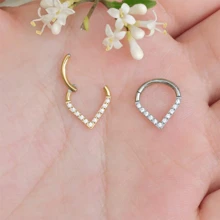 1pc G23 Titanium CZ Water Droplet Daith Helix Tragus Conch Clicker Cartilage Piercing Earring 16G Septum Nose Ring Piercing Jewelry