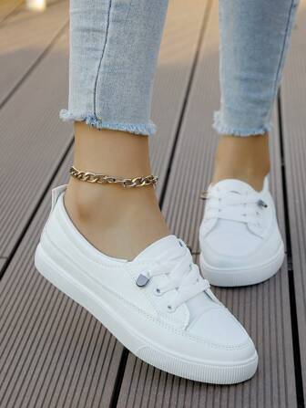 Fashionable Casual Comfortable White Sneakers With Soft Sole