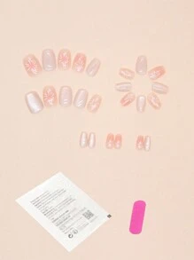 24入組短款法式貓眼煙火漸變假指甲，附指甲文件和果凍膠壓光指甲，美甲用品