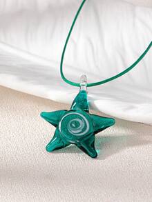 1 chiếc vòng cổ mặt dây chuyền hình ngôi sao thủy tinh xoáy thủ công dành cho phụ nữ - Trang sức mùa hè (Hình dạng và màu sắc ngẫu nhiên) - màu xanh lá - Xem 2