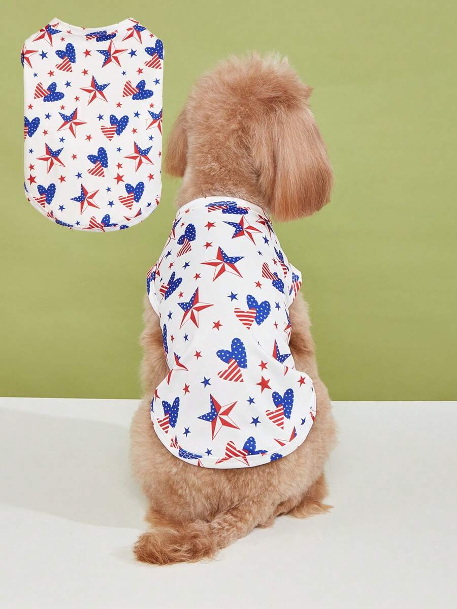 1件轻便彩色星条纹背心，适合小型/中型犬，适合节日穿着 - 彩色 - 查看 1