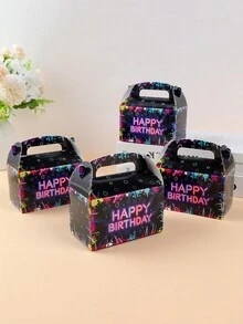 4 ชิ้นธีมเรืองแสงกล่องขนมพร้อมที่จับ, Happy Birthday Party ตกแต่งโปรดปรานแพคเกจ Baby Shower Decor Holiday Party ของขวัญบรรจุภัณฑ์อุปกรณ์กล่องขนม, ขนมปังเค้กอาหารกล่องขนม - มัลติคัลเลอร์ - ดู 5
