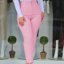 Pantalones De Talle Alto Y Cuerpo Delgado Ajustado para Mujer - Rosa - Ver 2