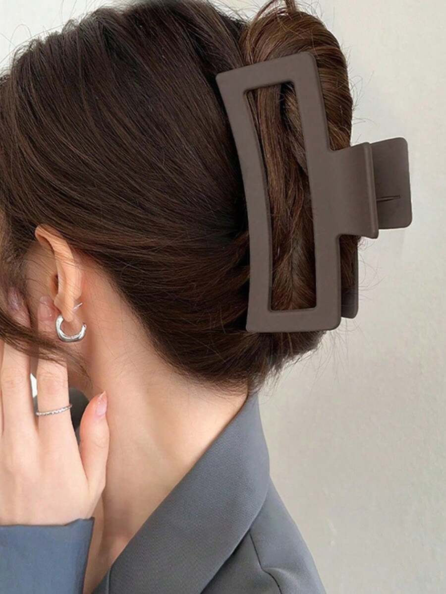 1pc Simple Matte Brown Square Hair Clip Hair Claw Design, Large Size Hair Clamp For Women,Hair Accessories,Claw Clips,Hair Jaw Clip,Hair Clutch, Casual - Coffee - View 1