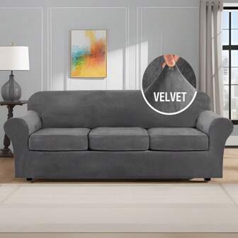 1set Of 2/3/4pcs Modern Velvet High Elastic Sofa Cover With Sofa Cover,Furniture Protection Cover Shape Fit Luxury Thick Velvet Sofa Cover Suitable For 1/2/3 Cushions Sofa