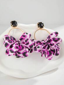 imoli Pendientes largos de leopardo grabado con diamante de imitación 1 par