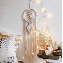 1Pc Boho Macrame Woven Wall Hanging Crochet Crescent Moon Star Dream Catcher With Long Tassel Dream Catcher Wall Decor Handmade Bohemian Home Decor Decoration Art Craft For Kids Bedroom Dorm Room,Lighting Not Included,Home Decor ,Room Decor,Wall Decor Gifts Birthday Graduation
