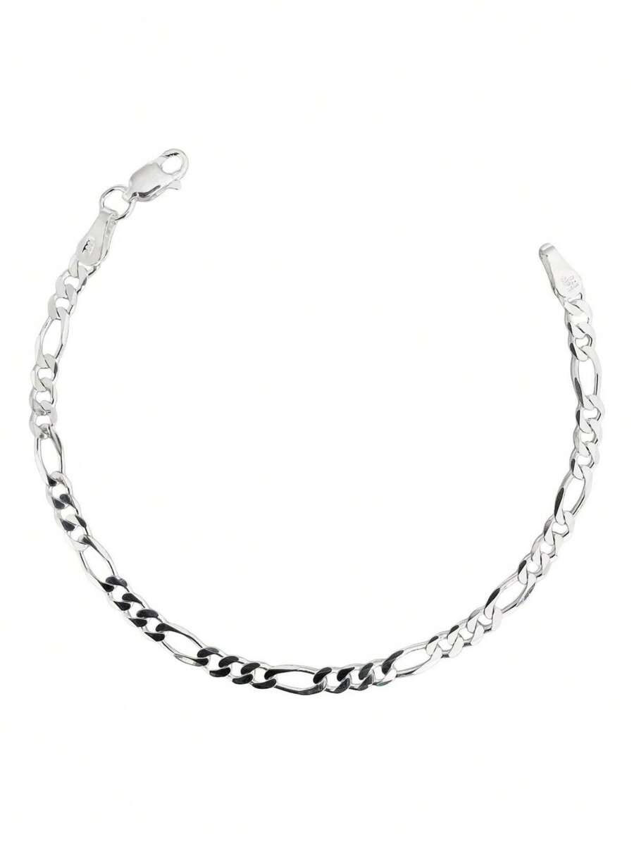 Esclava Pulsera Fígaro 3x1 Hombre Mujer Plata 925 4 Mm - Burdeos - Ver 1