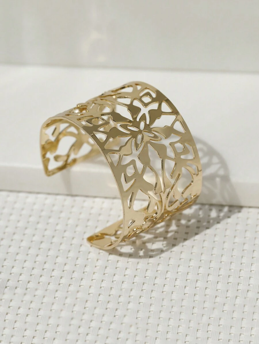 鏤空開口手鐲 - 金色 - 查看 1