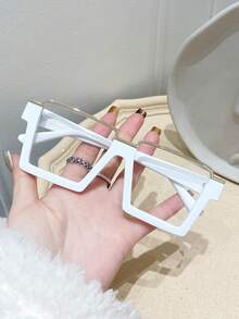 Unisex Large Frame Texture Square Decorative Plano Glasses For Face Shape Enhancement Clear Glasses Accessories - Clear - View 8