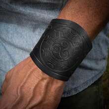 Viking Vegvisir Embossed Leather Arm Armor 2 Colors LARP Gauntlet Leather Armor Bracer Halloween