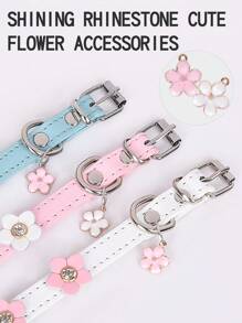 Leather Shining Rhinestone Cute Flower Tag Decoration Pet Dog Cat Collar