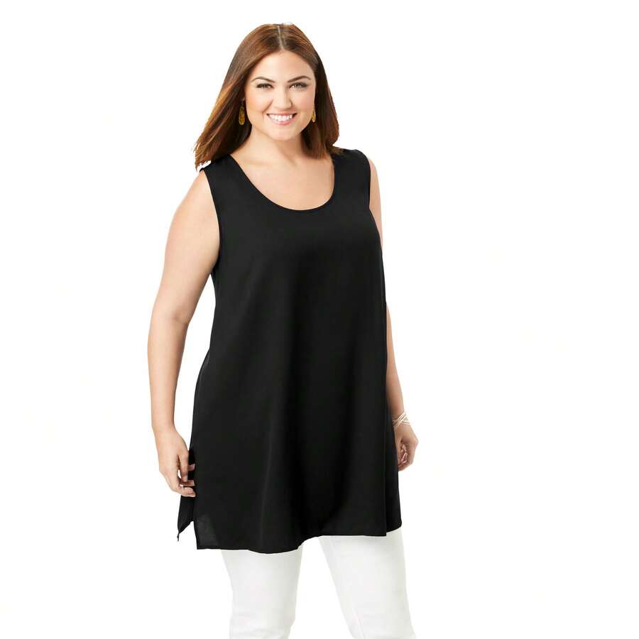 Jessica London Women's Plus Size Georgette Tunic Tank - 黑色 - 查看 1