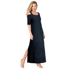 Roaman's Women's Plus Size Petite Plus Size Cold Shoulder Maxi Dress - 黑色閃光 - 查看 1