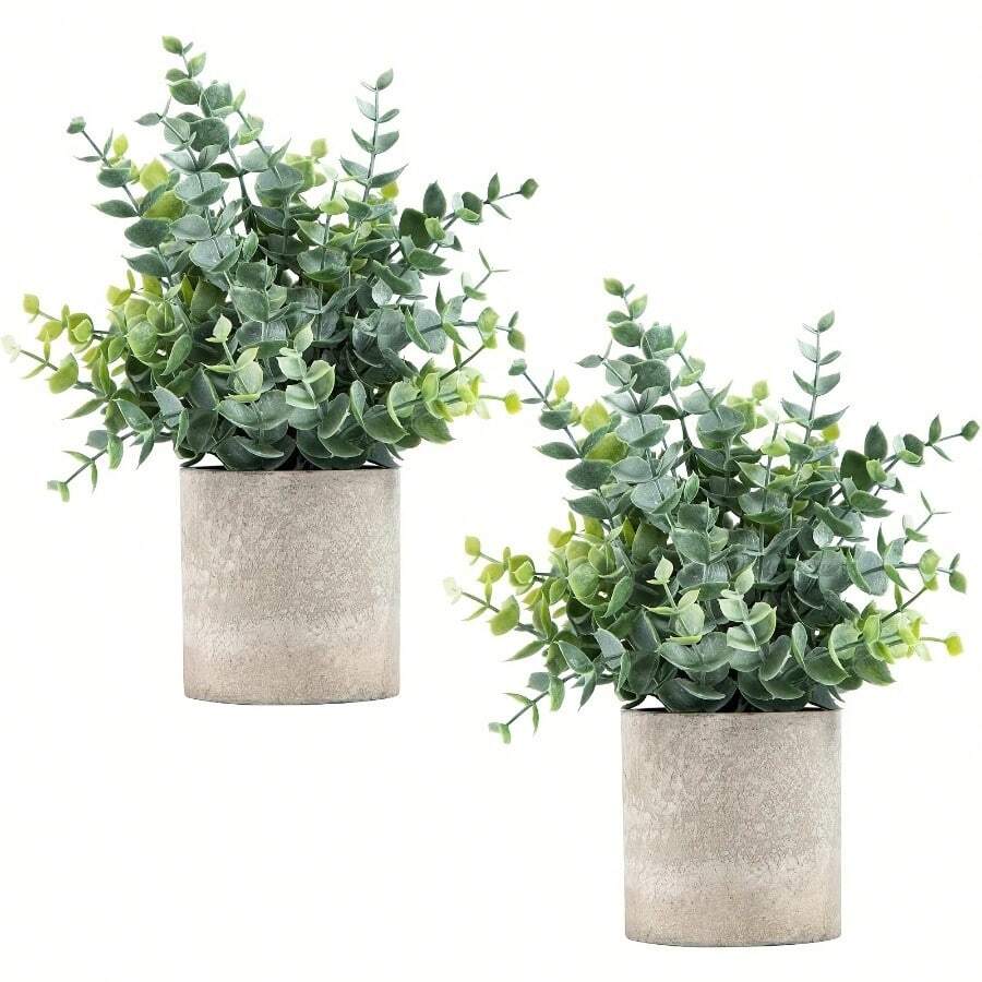 1/2 Pcs Small Fake Plants Eucalyptus Potted Artificial Plants For Shelf