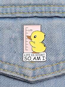 1 pieza Linda y dulce medida de cinta broche de patito, adecuado para niñas, frase en inglés "La vida es corta, como yo" pin, adecuado para ropa y bolsas