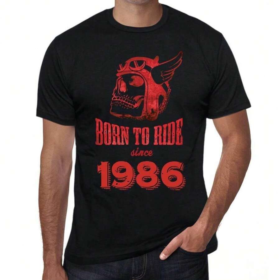 Men's Graphic T-Shirt Born To Ride 1986 39th Birthday Anniversary 39 Year Old Gift 1986 Vintage Friendly Short Sleeve Novelty Tee
