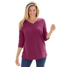 Woman Within Plus Size Three-Quarter Sleeve Thermal Sweatshirt - DEEP CLARET - View 1