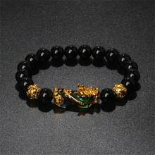 Pulsera Pi Xiu que cambia de color de 1 pieza para mujeres Bracelets Feng Shui Wealth Pi Yao Obsidian para hombres de 10 mm Dragon Mantra bead Bangle Joyería de la suerte Pixiu de 10 mm Feng Shui Beads para hombres, Pulsera de cuentas de amuleto tallada a mano de dragón Pi Yao de 19cm-7.5inch para mujeres, joyería de riqueza
