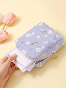 1 Pequeno absorvente menstrual com padrão de flor, bolsa para armazenamento de toalhas, bolsa para moedas, bolsa para armazenamento de absorventes higiênicos
