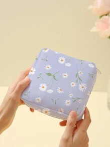 1 Pequeno absorvente menstrual com padrão de flor, bolsa para armazenamento de toalhas, bolsa para moedas, bolsa para armazenamento de absorventes higiênicos