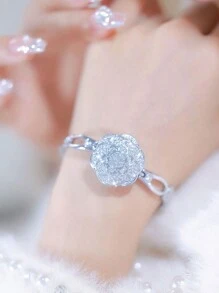 BS bee sister 1 Máy Tính Lật Retro Đồng Hồ Nữ Kim Cương Sang Trọng Camellia Chống Thấm Nước Vòng Tay Đồng Hồ Đeo Tay - trắng - Xem 6