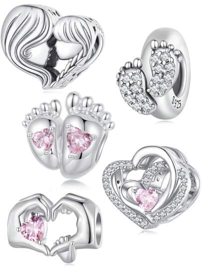 WOSTU 1 pezzo Pendente Charm Orme di amore rosa in argento sterling 925 Madre e Figlia per donna, per braccialetto fai-da-te e collare, idea regalo per la mamma in occasione della festa della mamma