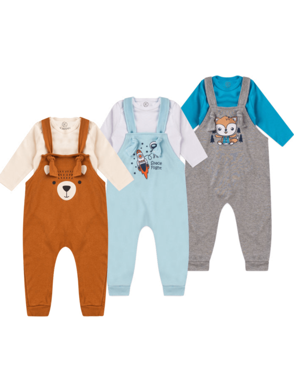 Kit Jardineira/Body Menino Infantil Suedine Tamanho P ao 3