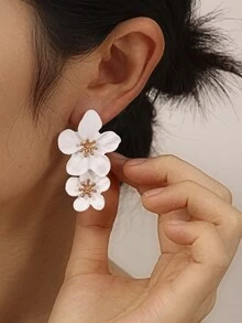 Bộ 1 đôi bông tai đinh tán hình hoa nhiều màu sắc, thiết kế hoa kép, trang sức hoa lá tối giản dễ thương dành cho nữ đeo hàng ngày. - hoa - Xem 8