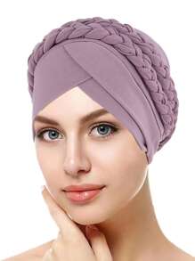 1 Peça Lenço Feminino Liso ou Multicolorido Novo para Primavera e Outono, com dois Bonés Trançados de Leite de Seda Únicos de Cor Única, Touca de Cabelo Turbante