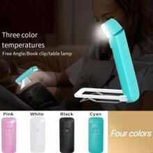 1pc USB Rechargeable Reading Book Light Portable Clip-On Bookmark Lamp With 3 Color Temperature & Adjustable Brightness (White, Pink, Blue, Black, Green, Yellow) For Eye Protection