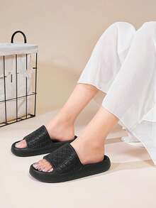 女士纯色 EVA 一脚蹬凉鞋，防滑，休闲，度假，沙滩 - 黑色 - 黑色 - 查看 5