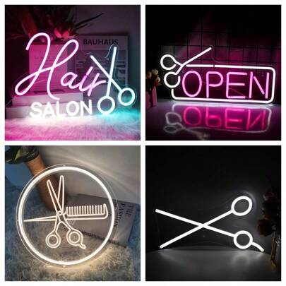 1 biển hiệu đèn neon trang trí cho tiệm làm tóc, thẩm mỹ viện, biển hiệu đèn neon LED cho tiệm cắt tóc, thích hợp để gắn tường, biển hiệu đèn neon thương mại cho salon, studio.